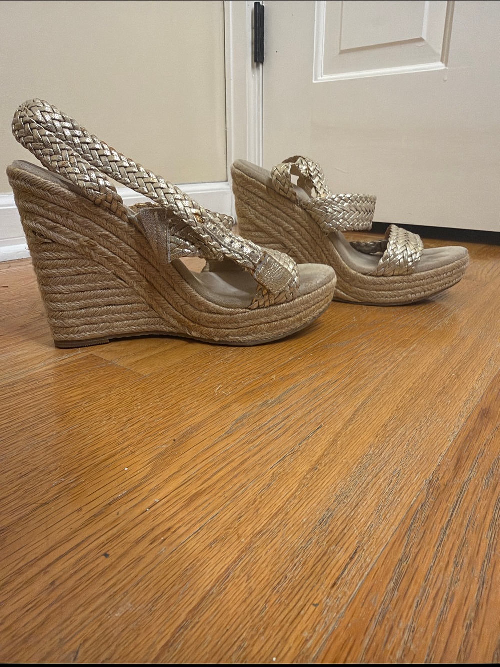 Michael Kors Braided Metallic Gold Wedge Espadrilles